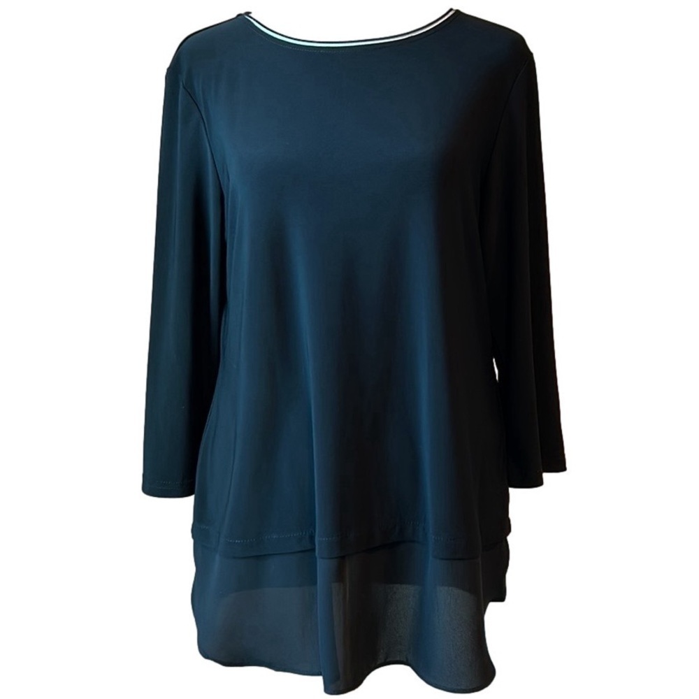 Joseph Ribkoff Sheer Layered Black 3/4 Sleeve Top Tunic Round Neck Size Medium